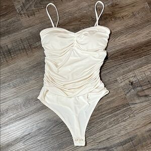 Cream Compression Thong Bodysuit
